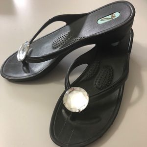 Oka B rhinestone Flip flops black
